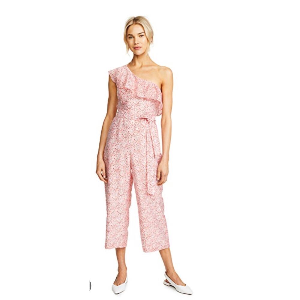 Club Monaco Lene One-Shoulder Ruffle Jumpsuit – Pink/Red Floral Print, sz 2